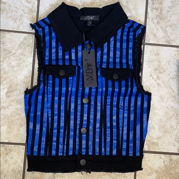 Jackets & Blazers - Black & Blue Striped Vest Brand New